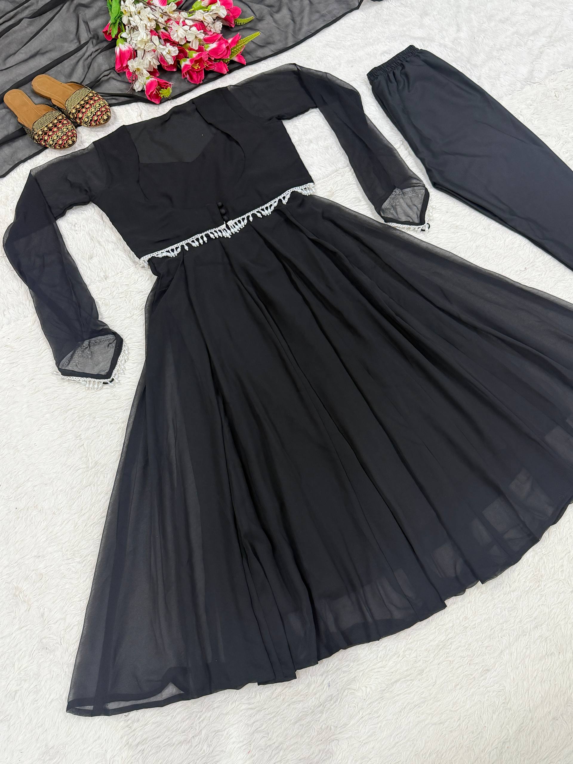Deep Onyx Sheer-Sleeve Heritage Ensemble